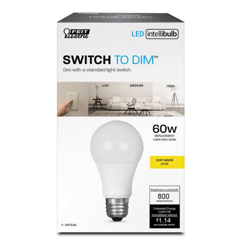 Feit Electric® A800/3DIM/LEDI IntelliBulb™ Switch To Dim™ A19 LED Bulb, 9.5W