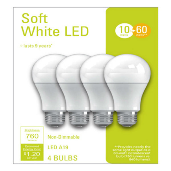 GE Lighting 32586 Medium-Base A19 LED Light Bulb, Soft White, 10W, 4-Pack