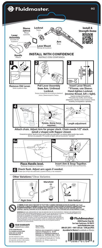 Fluidmaster® 642 Perfect Fit™ Universal Toilet Tank Flush Lever, Brushed Nickel