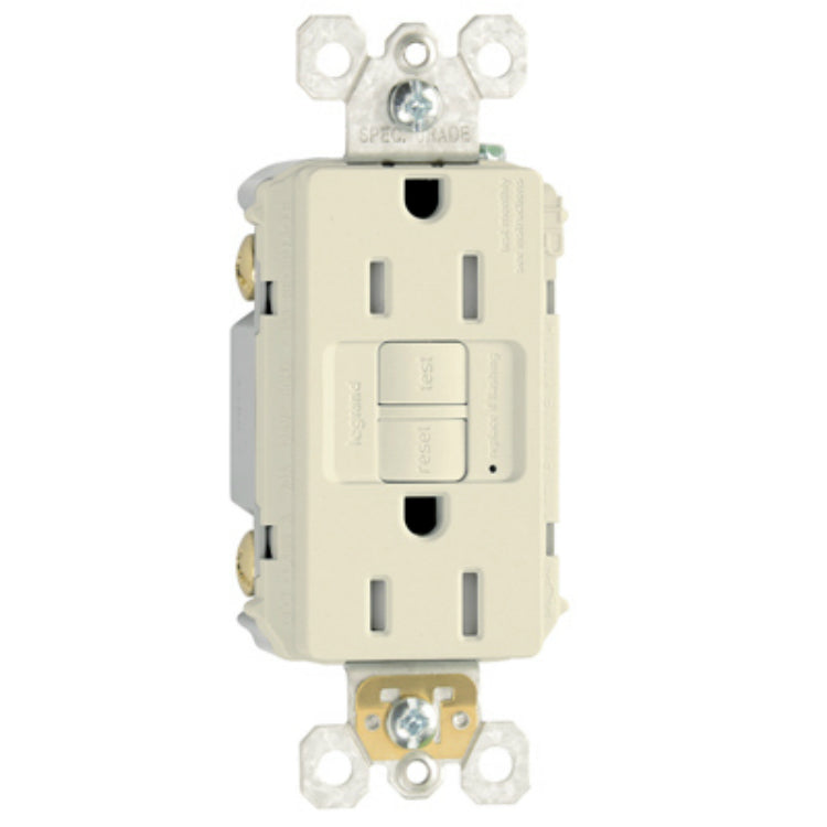Legrand® 1597TRLACCD4 Tamper-Resistant Self-Test Duplex GFCI, Light Almond, 15A