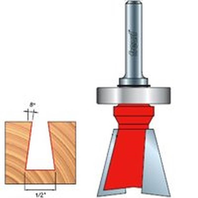 Freud 22-102 Carbide 8-Degree 2-Cutter Dovetail Router Bit, 1/4 Inch Shank, 1/2 Inch