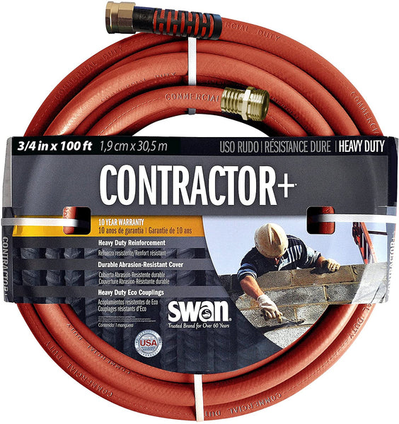 Swan SNCG34100 Contractor Plus Heavy-Duty Water Hose, 3/4"x100', Red