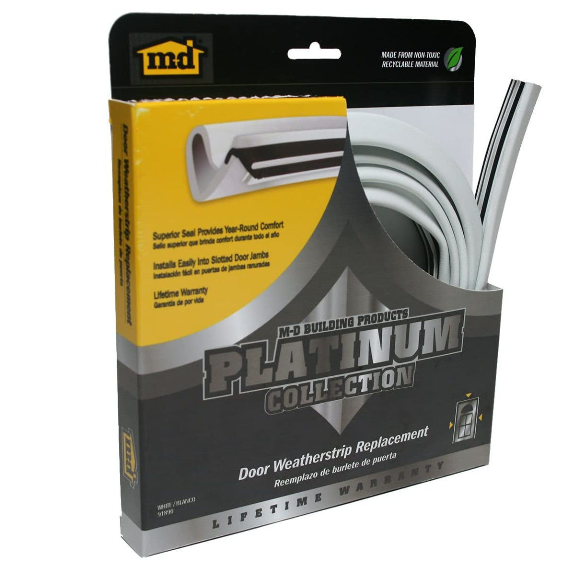MD Building 91890 Platinum Collection Replacement Door Weatherstrip, White, 84"