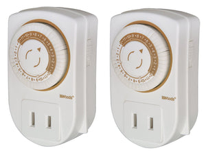 Woods® 50006 Indoor 24-Hour Mechanical Space Saver Timer, 2-Pack