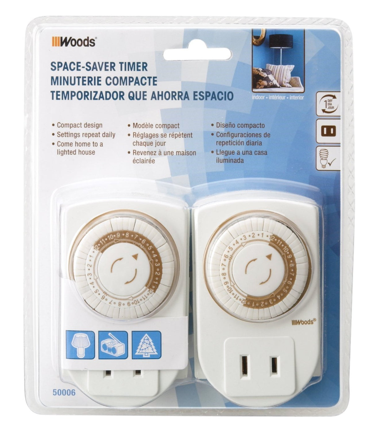 Woods® 50006 Indoor 24-Hour Mechanical Space Saver Timer, 2-Pack