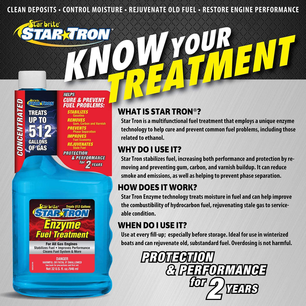 Star Brite 93016 Star Tron Enzyme Fuel Treatment for Gas Engines, 16 Oz