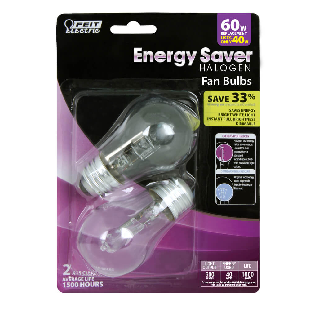 Feit Electric BPQ40A15/CL/2 Energy Saver A15 Halogen Fan Bulb, 40W, 2-Count