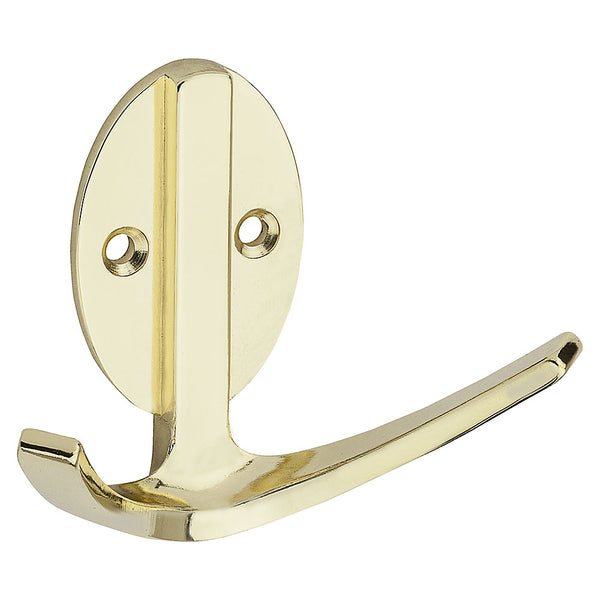 National Hardware N807-006 Modern Double Robe Hook, Polished Brass, 3"