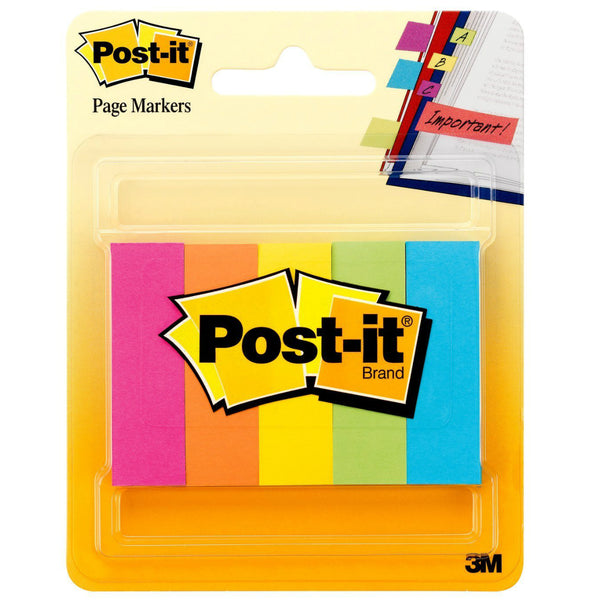 Post-It 670-5AF Page Marker, Assorted Fluorescent Colors, 1/2" x 2"