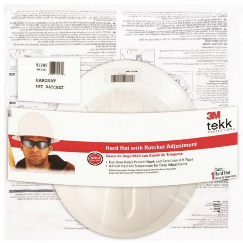 3M 91280-80025T Tekk Full Brim Hard Hat with Ratchet, White