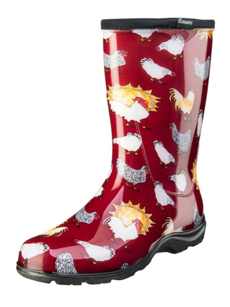 Sloggers 5016CBR09 Women's Rain & Garden Boots, Barn Red Chicken Print, Size 9