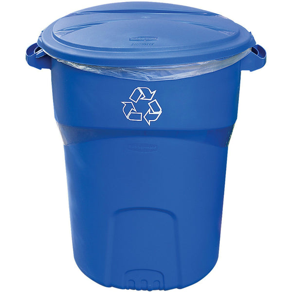 Roughneck 1792641 Recycle Plastic Trash Can with Lid, 32 Gallon, Blue