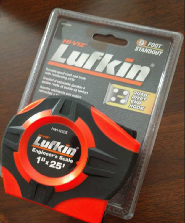 Lufkin PHV1425DN Engineer's Hi-Viz Orange Tape Measure, 1" x 25'