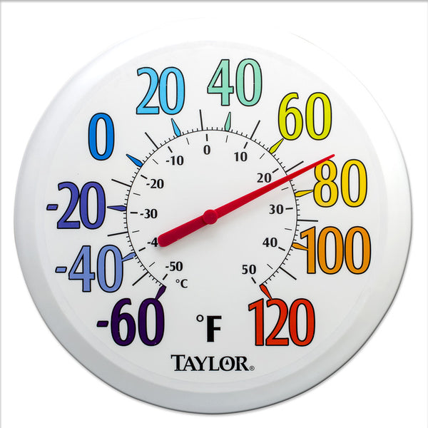 Taylor 6714 Color Trak Thermometer 13.5", Colorful Numbers & White Bezel Frame