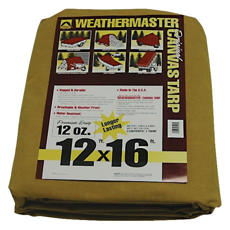 cotton duck tarp Weathermaster CB1216D 12 oz Canvas Tarpaulin, 12 ft x 16 Ft, Tan