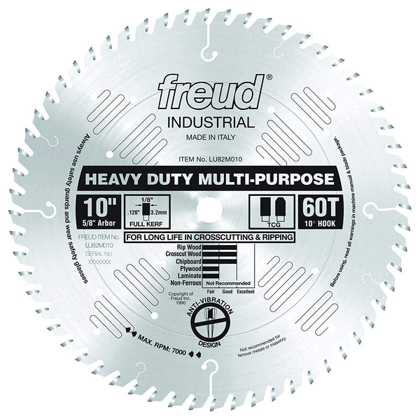 Freud LU82M010 Heavy Duty Multi-Purpose Carbide Saw Blade, 5/8" Arbor, 10" Dia.