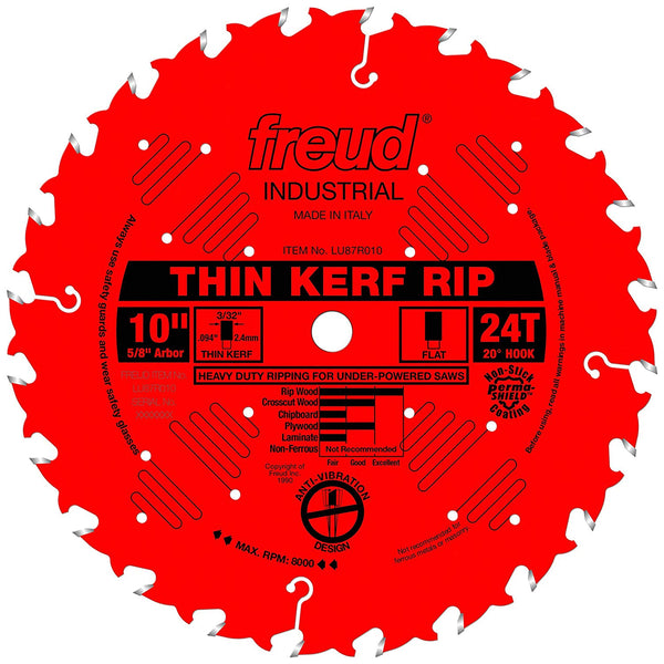 Freud LU87R010 Thin Kerf Rip Carbide Circular Saw Blade, 24-Teeth, 5/8 Inch Arbor, 10 Inch Dia