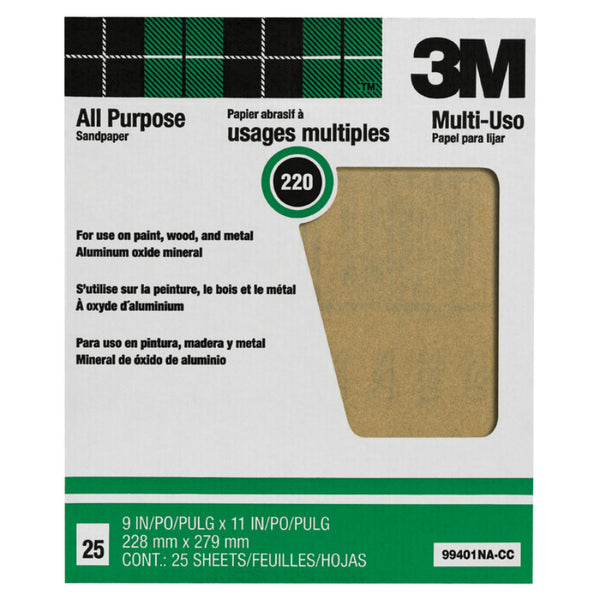 3M 99401NA Pro-Pak Paint & Rust Removal Sanding Sheet, 220 Grit, 11" x 9"