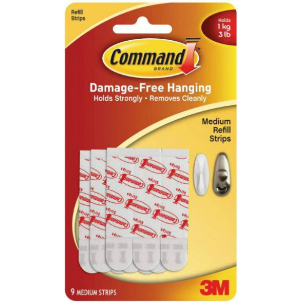 Command 17021 Replacement Medium Refill Strips, White, 9-Count