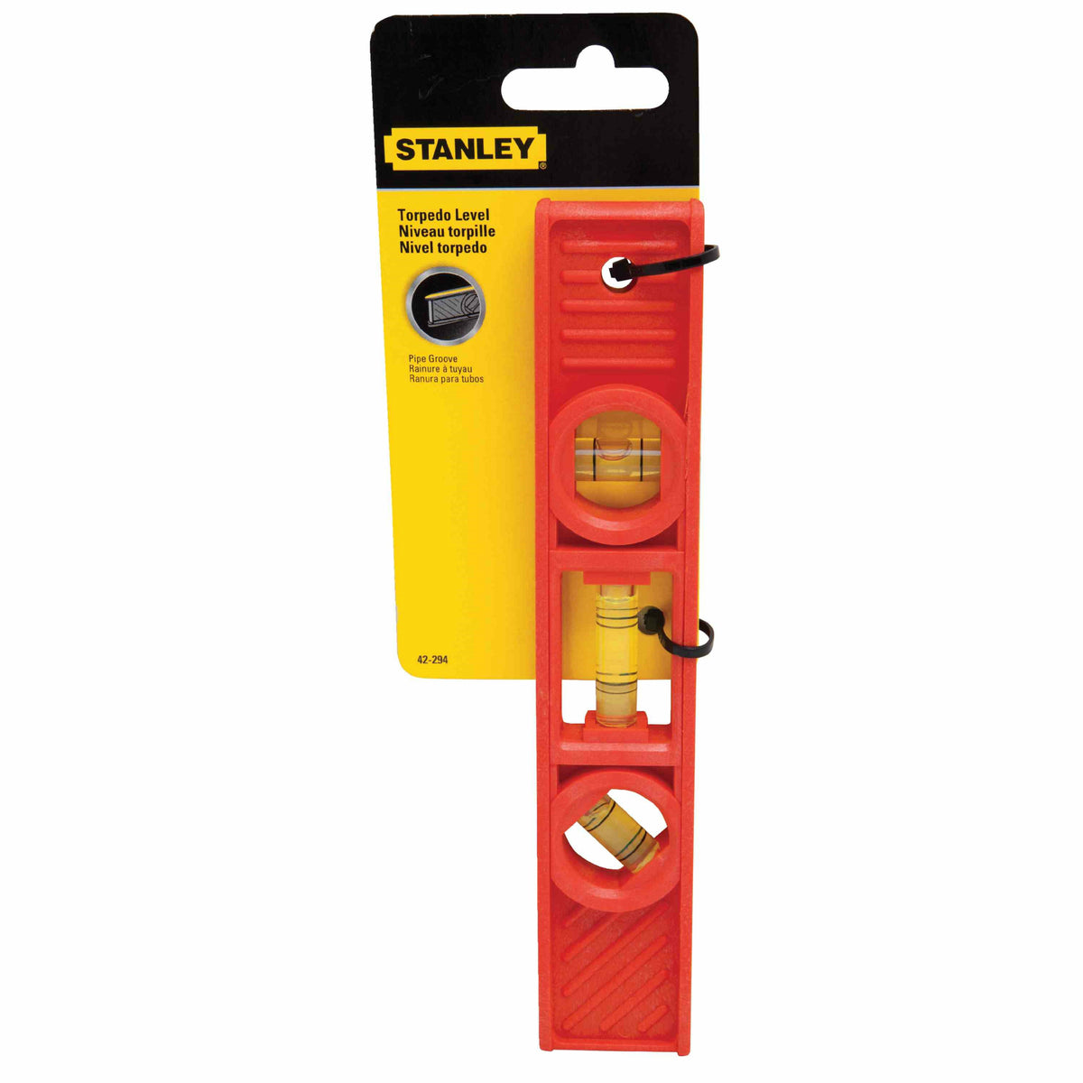 Stanley 42-294 High-Visibility Torpedo Level, 3-Vial, 1-Hang Hole, 8", Orange