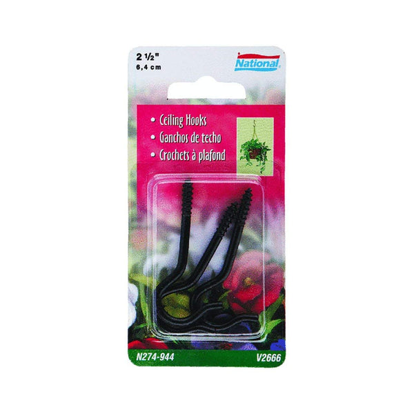 National Hardware 274-944 Ceiling Hooks, Black, 2-1/2", 3-Count