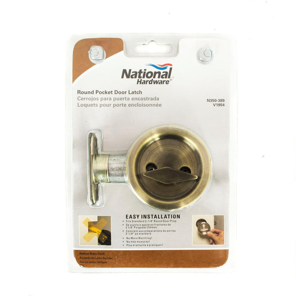 National Hardware N350-389 Steel Pocket Door Latch, Antique Brass