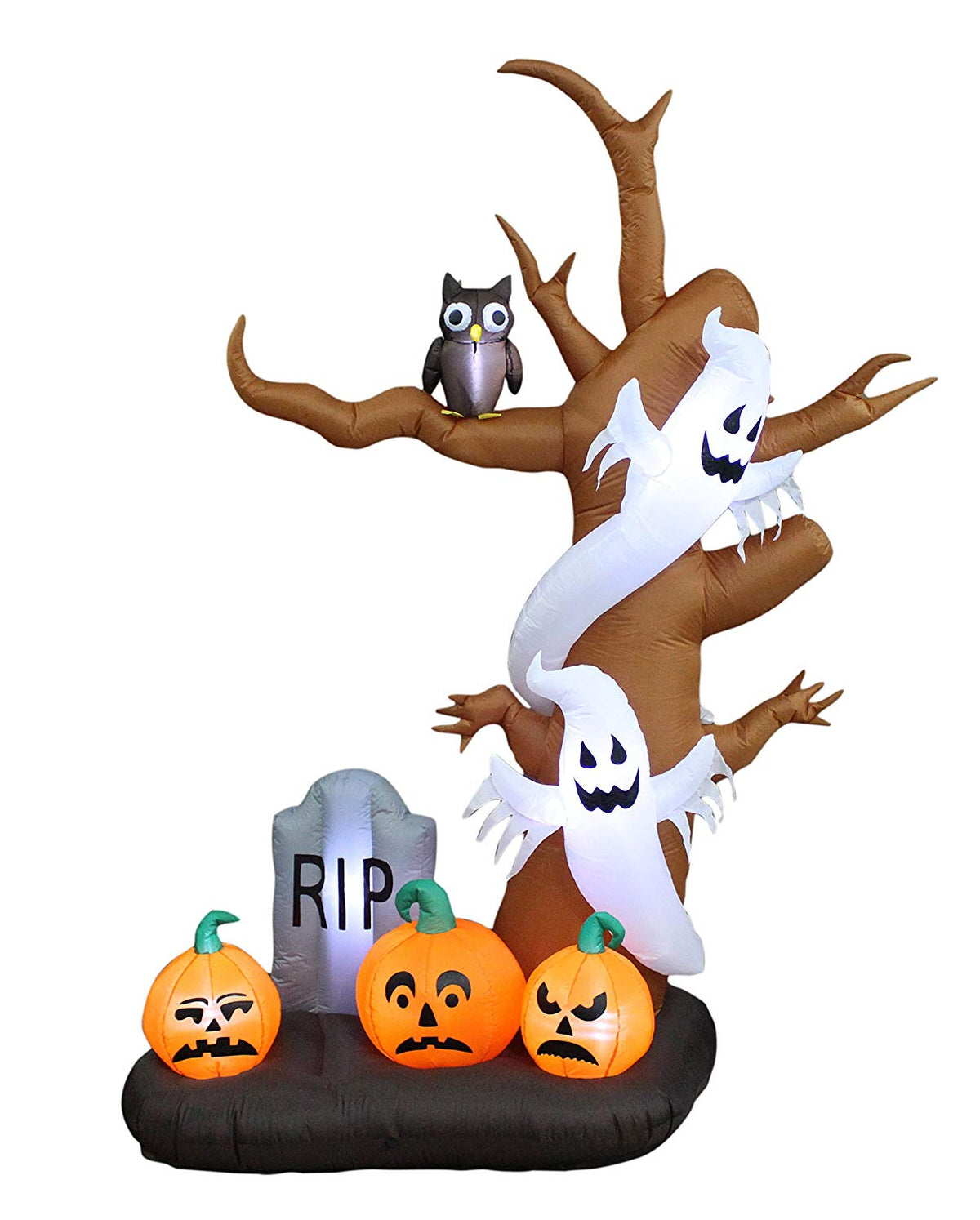 Santa's Forest 66211 Inflatable Tree with Ghosts Pumpkins Owl & Tombstone, 9'
