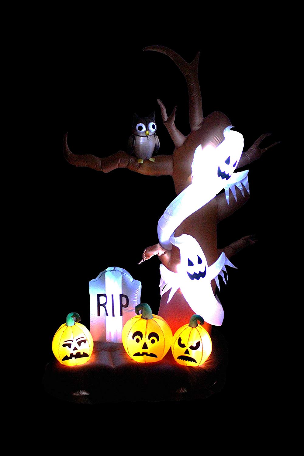 Santa's Forest 66211 Inflatable Tree with Ghosts Pumpkins Owl & Tombstone, 9'