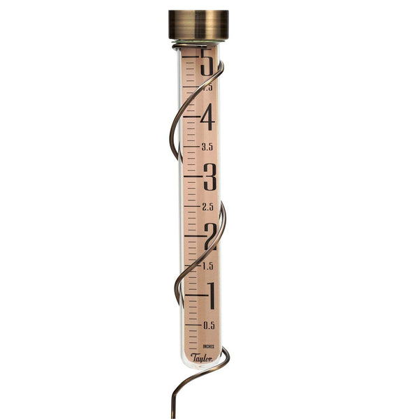 Taylor 484BZ Bronze-Finished Aluminum & Glass Rain Gauge, 27"