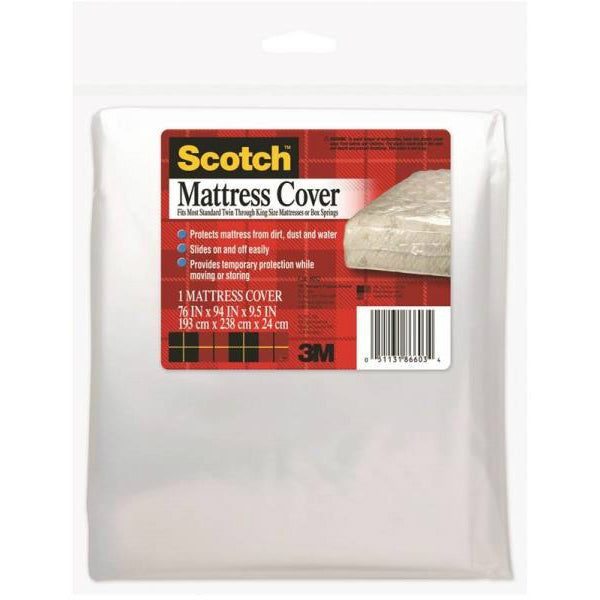 Scotch 8032 King/Queen Mattress Cover, 76" X 94" X 9-1/2", Clear