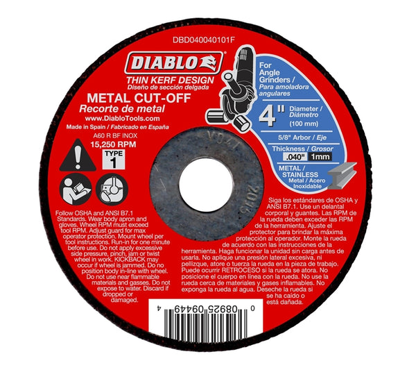 Diablo DBD040040101F Thin Kerf Aluminum Oxide Metal Cut Off Wheel, 4" Dia.
