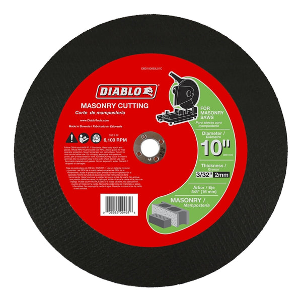 Diablo DBD100093L01C Aluminum Oxide Masonry Cut Off Disc, 5/8" Arbor, 10" Dia.