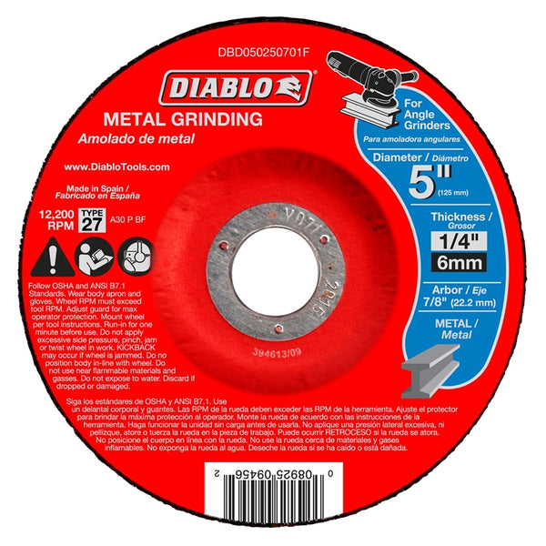 Diablo DBD050250701F Aluminum Oxide Type 27 Metal Grinding Wheel, 5" Dia