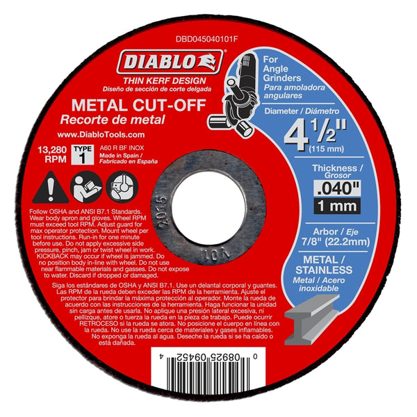 Diablo DBD045040101F Thin-Kerf Aluminum Oxide Metal Cut-Off Wheel, 4-1/2" Dia