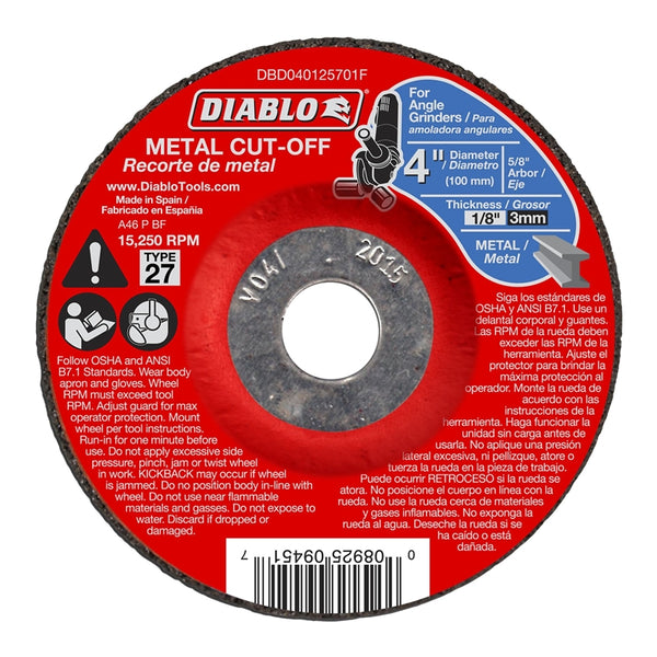 Diablo DBD040125701F Aluminum Oxide Type 27 Metal Cut-Off Wheel, 4" Dia.