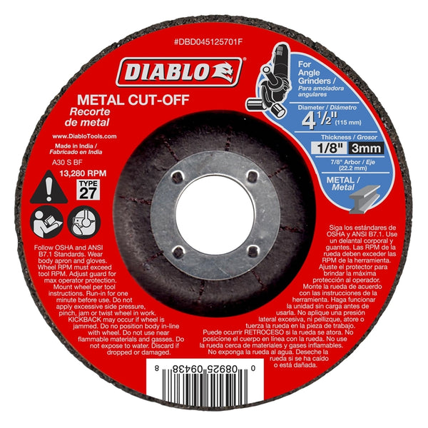 Diablo DBD045125701F Aluminum Oxide Type 27 Metal Cut-Off Wheel, 4-1/2" Dia.
