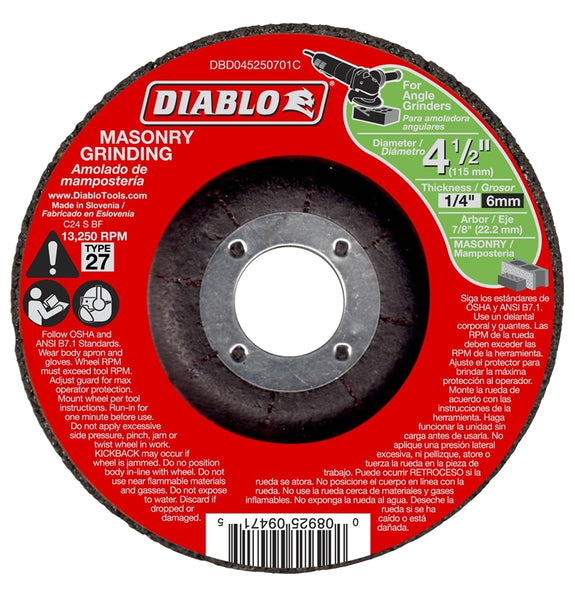 Diablo DBD045250701C Type 27 Masonry Grinding Disc, 7/8" Arbor, 4-1/2" Dia.