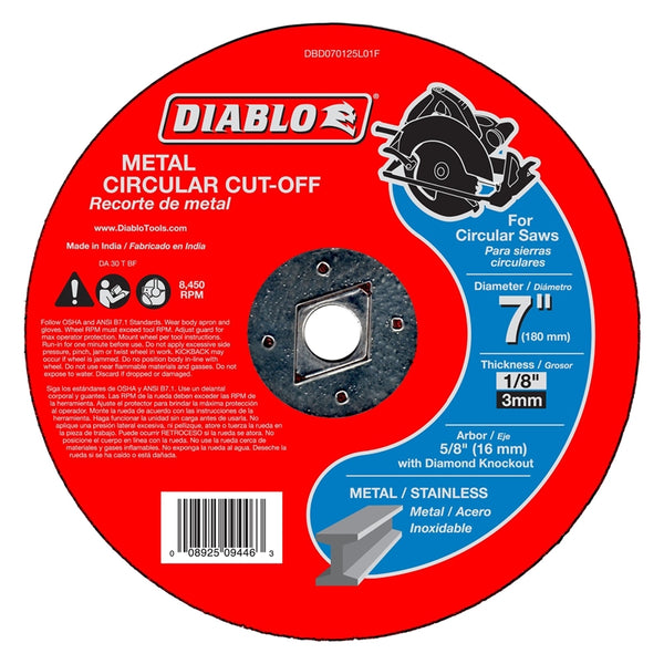 Diablo DBD070125L01F Aluminum Oxide Metal Circular Cut-Off Wheel, 7" Dia