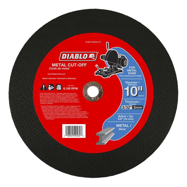 Diablo DBD100093L01F Aluminum Oxide Metal Cut-Off Disc, 5/8" Arbor, 10" Dia.