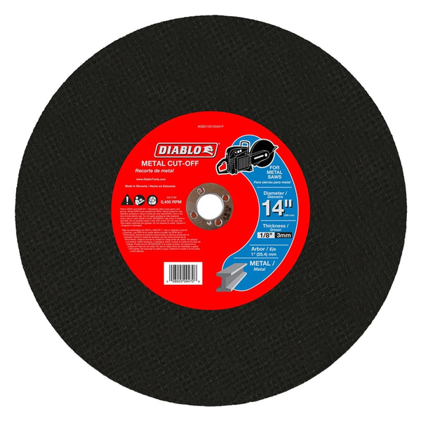 Diablo DBD140125A01F Metal High Speed Cut Off Disc, 1" Arbor, 14" Dia.