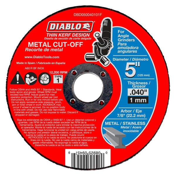 Diablo DBD050040101F Thin Kerf Aluminum Oxide Metal Cut-Off Wheel, 5" Dia.