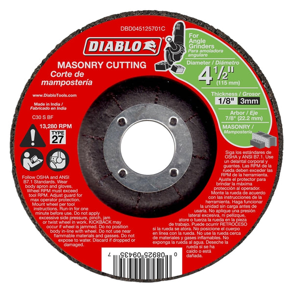Diablo DBD045125701C Aluminum Oxide Type 27 Masonry Cut-Off Wheel, 4-1/2" Dia