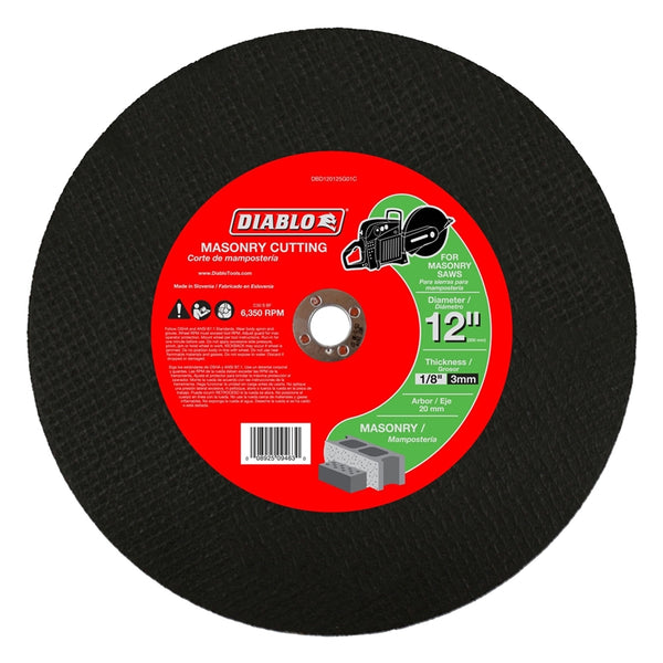 Diablo DBD120125G01C Masonry High Speed Cut Off Disc, 20mm Arbor, 12" Dia.