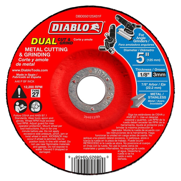 Diablo DBD050125X01F Aluminum Oxide Type 27 Metal Dual Cut & Grind Wheel, 5"