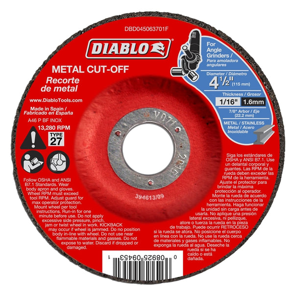 Diablo DBD045063701F Aluminum Oxide Type 27 Metal Cut-Off Wheel, 4-1/2" Dia