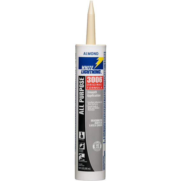 White Lightning 01010 Siliconized All Purpose Caulk, Almond, 10 Oz