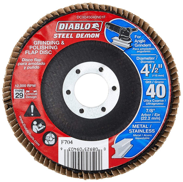 Diablo DCX045040N01F Steel Demon Type-29 Angle Grinder Flap Disc, 40-Grit, 4‑1/2"