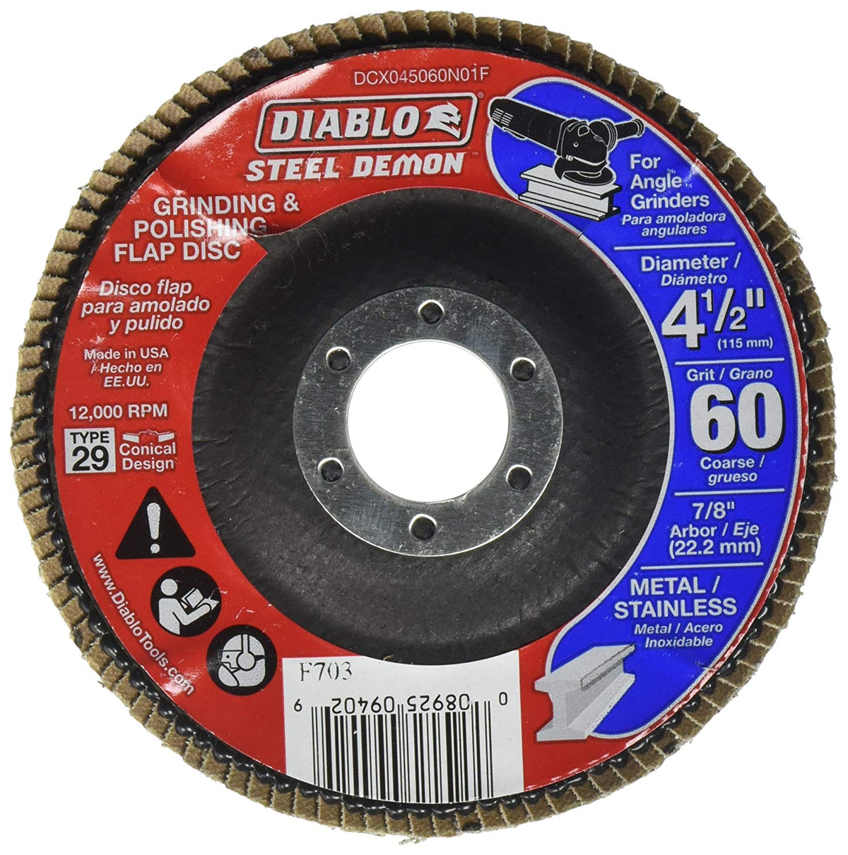 Diablo DCX045060N01F Steel Demon Type-29 Angle Grinder Flap Disc, 60-Grit, 4‑1/2"