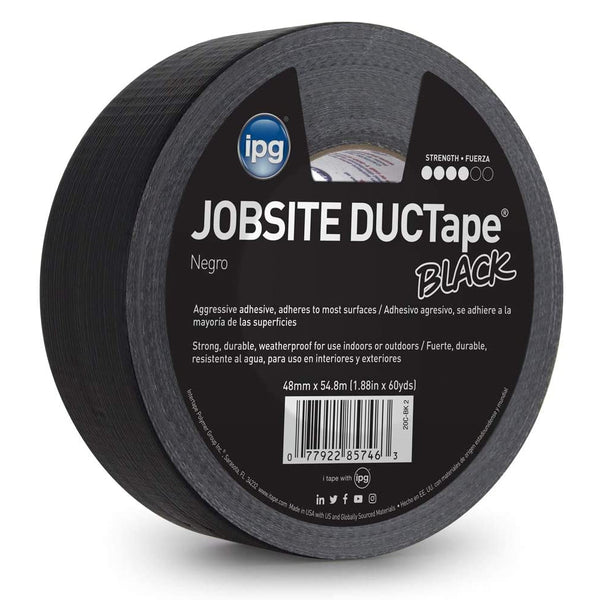 Intertape 20C-BK2 Jobsite 9 MIL Duct Tape, PE-Coated Cloth, Black, 1.88" x 60-Yd