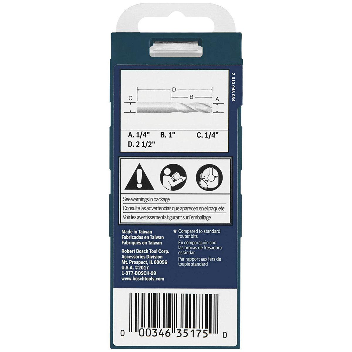 Bosch 85911MC Straight Up Spiral Router Bit, 1/4"